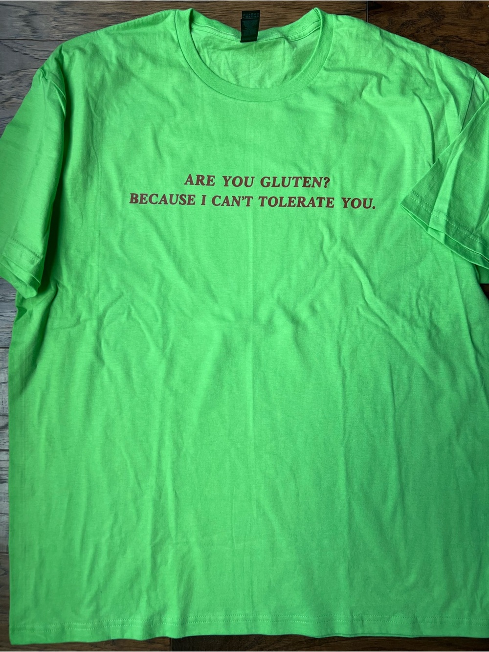 Gildan Neon Green Short Sleeve Tee with Red Text